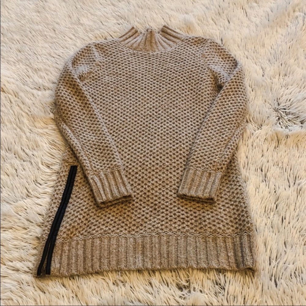 Banana Republic Tan Sweater Dress w/ Leather Zip